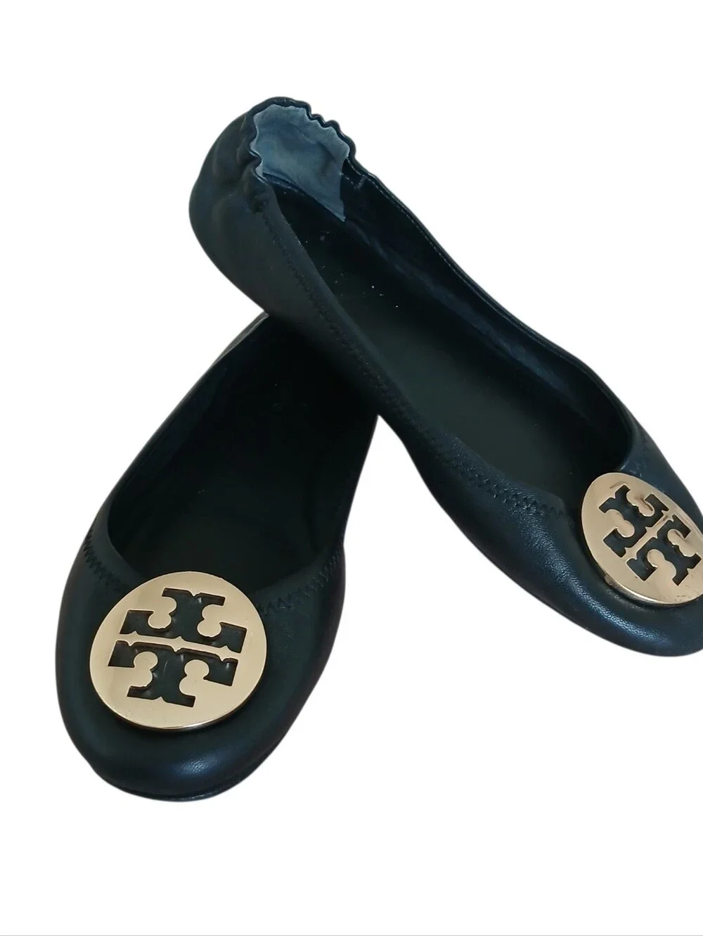 TORY BURCH Minnie Signature Logo Travel Ballet Flats Women's 7.5 Stretch Black